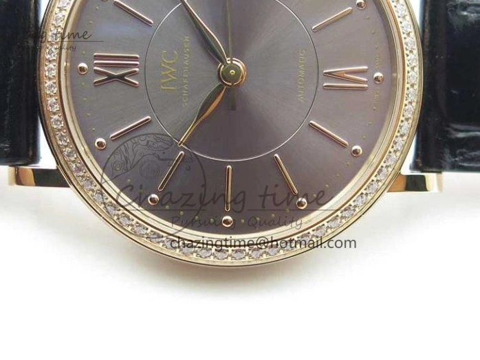 MIROTIME 1218 Durable Portofino 37mm RG V7F 1:1 Best Edition Gray Dial Diamonds Bezel on Black Leather Strap A 7089